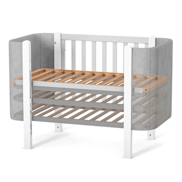 Dětská designová rostoucí postýlka Zukko Soft Gekko Kids. Kolébka a postýlka 2v1. Seda / bila